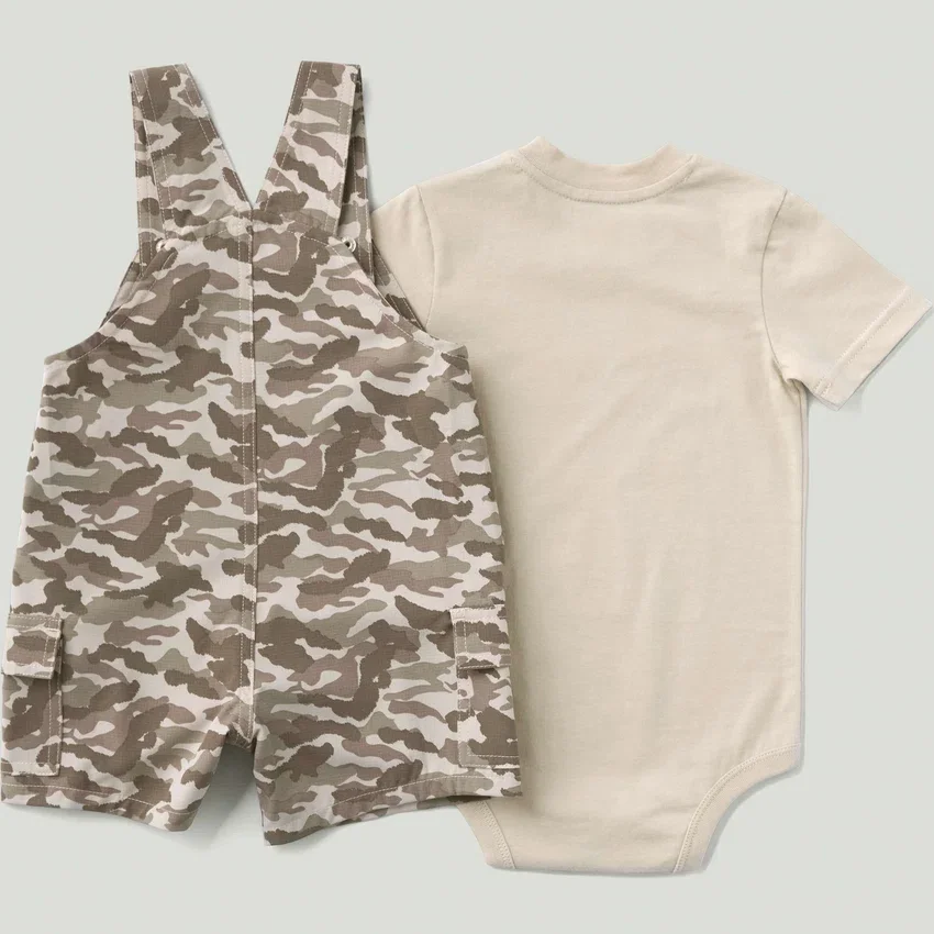 Boys' 2-Piece Short Sleeve Bodysuit & Camo Cargo Pocket Shortall Set (Baby)