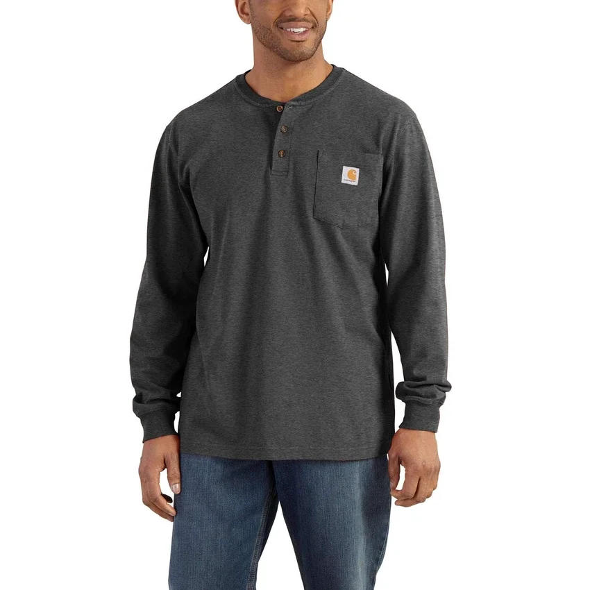 Men's Dearborn Loose Fit Heavyweight Long Sleeve Henley Pocket T-Shirt