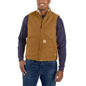 Men's Fr Duck Mock Neck Sherpa-Lined Vest - Flame Resistant Vests