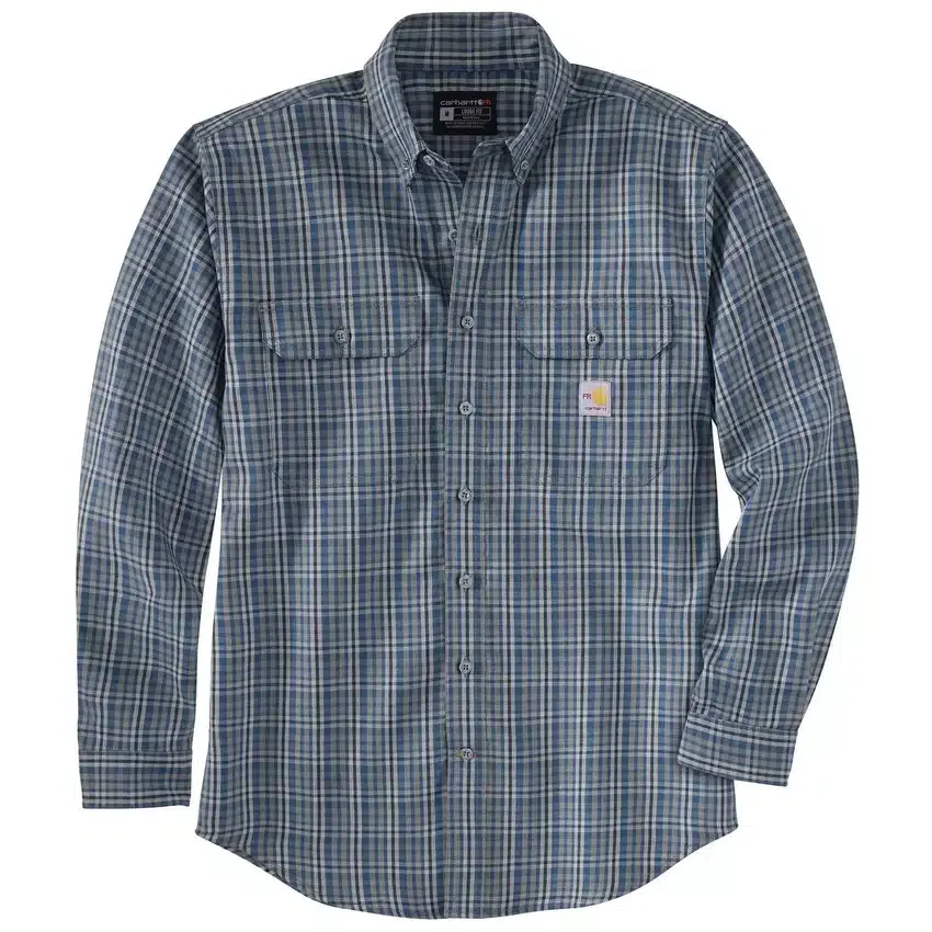 Men's Fr Loose Fit Long Sleeve Twill Plaid Shirt - Flame Resistant Shirts