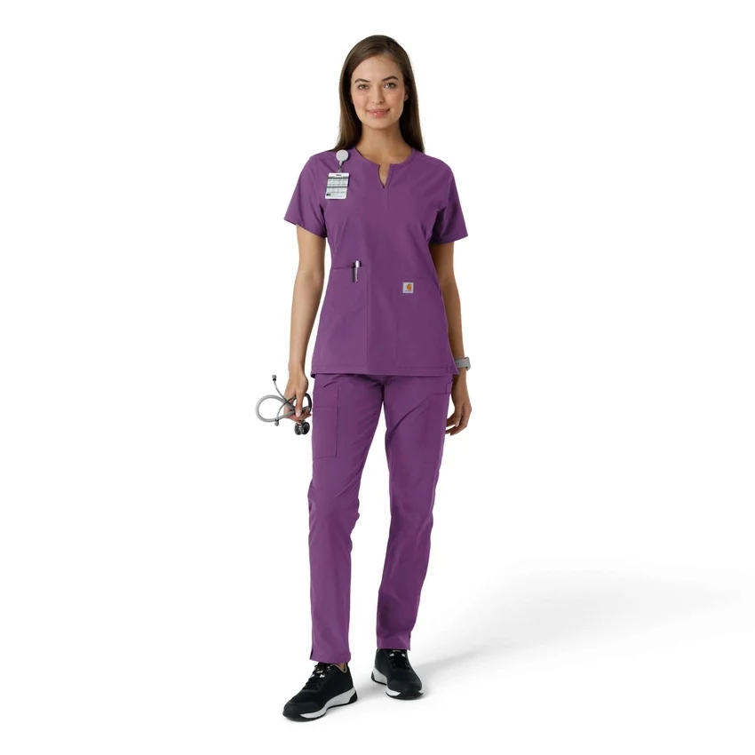 Women's Force Essentials Notch Neck Tunic Knit Panel Scrub Top