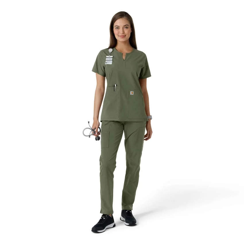 Women's Force Essentials Notch Neck Tunic Knit Panel Scrub Top