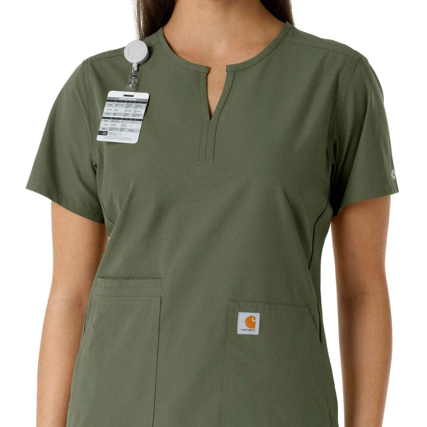 Women's Force Essentials Notch Neck Tunic Knit Panel Scrub Top