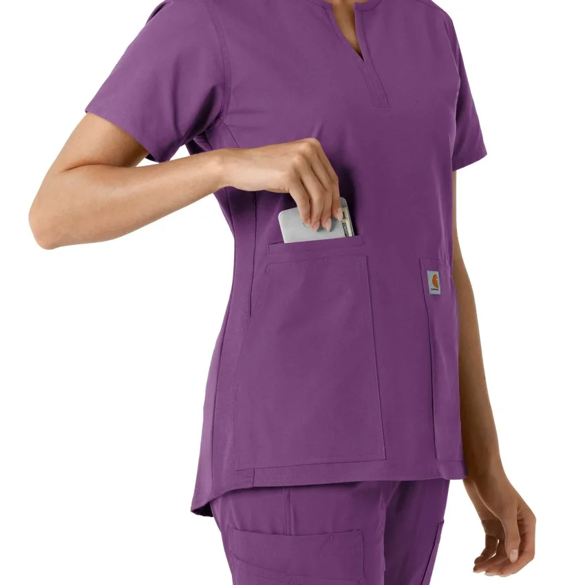 Women's Force Essentials Notch Neck Tunic Knit Panel Scrub Top