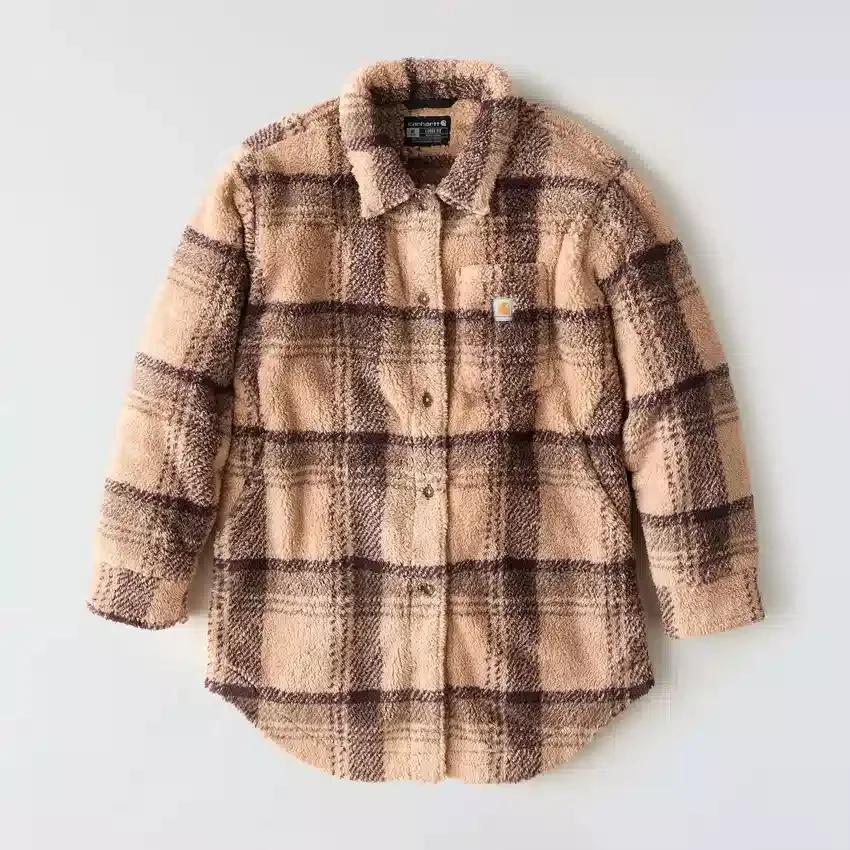 Women's Loose Fit Plaid Fleece Jacket