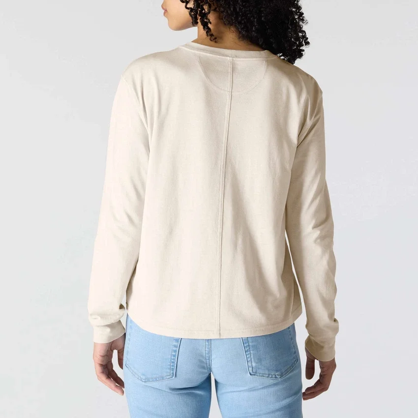 Women's Tencel Loose Fit Long Sleeve Crewneck Pocket T-Shirt